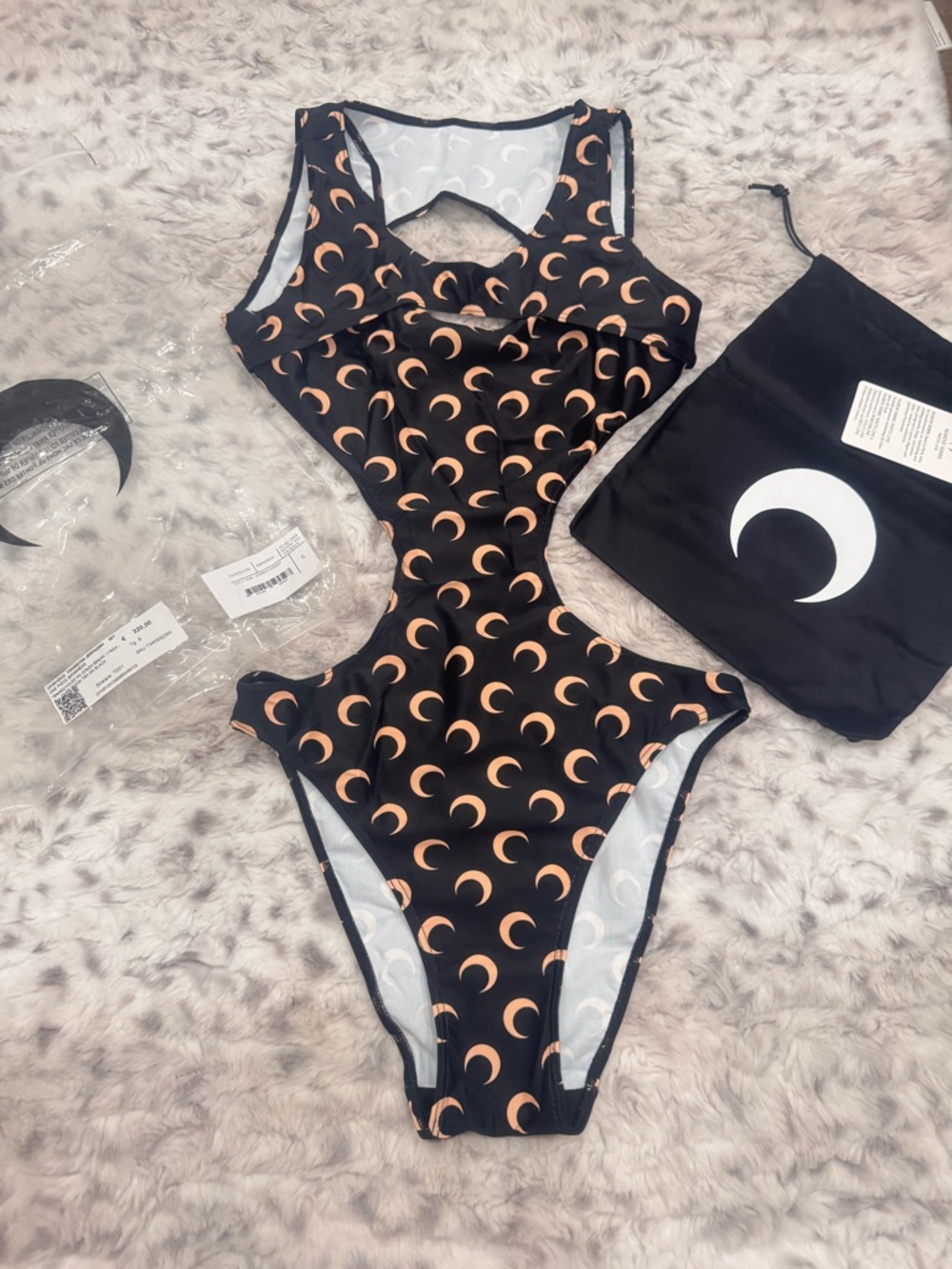 Marine Serre Black Crescent Moon Cutout One-Piece Swimsuit